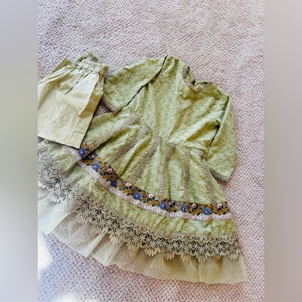 Green Embroidered Dress for 5 year girls